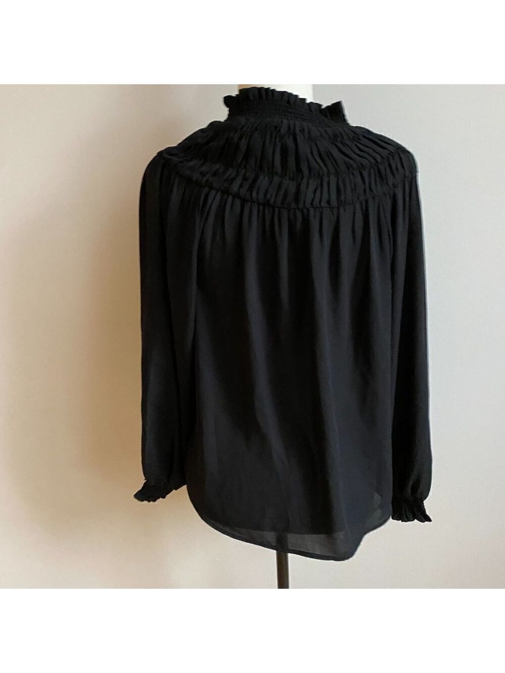 Chelsea28 Bnwt Black Sz Xsmall Blouse Mock Neck Ruffles Long Sleeve — image 3 of 5